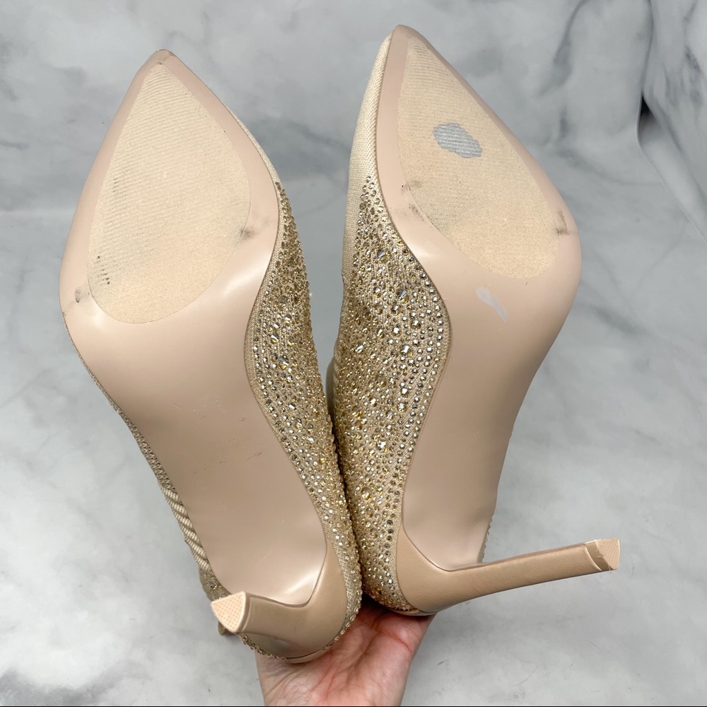 NEW Steve Madden Maxwelle Pointed Jeweled Bling Heeled Ankle Sock Booties Nude - Picture 9 of 11